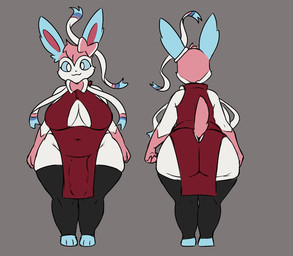 anthro anthrofied belly big_breasts big_bulge big_butt biped blue_sclera breasts bulge butt cleavage clothed clothing dress grey_background gynomorph intersex leggings legwear multicolored_body overweight overweight_gynomorph overweight_intersex paws shortstack shortstack_gynomorph shortstack_intersex simple_background solo tail thigh_highs wide_hips t4g0 nintendo pokemon coco_(easykaizo) eeveelution generation_6_pokemon pokemon_(species) sylveon 2026 digital_media_(artwork) hi_res model_sheet