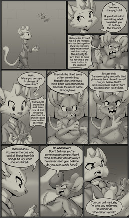 3_toes 4_fingers 4_toes accessory annoyed anthro bottomwear cat_tail claws clothed clothed_anthro clothed_male clothing duo feet finger_claws fingers fully_clothed fully_clothed_anthro fully_clothed_male insult male mouse_tail necktie pawpads server smile smug tail text toes yelling muhny lyle_(muhny) domestic_cat felid feline felis mammal mouse murid murine rodent black_and_white comic english_text hi_res monochrome