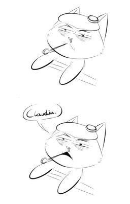 bed feral furniture icepack ill lying male narrowed_eyes on_back scientific_instrument solo text thermometer averyshadydolphin domestic_cat felid feline felis mammal 2017 digital_drawing_(artwork) digital_media_(artwork) english_text monochrome sketch unavailable_at_source
