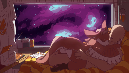 after_sex after_sex_sleeping aftercare anthro avali_scratch_(text) bed beverage_can claws detailed_background dreamcatcher duo electronics eyeless eyes_closed feathered_arms female female_anthro female_on_human furniture hand_on_head happy hug human_on_anthro illuminate_trifeather inside interspecies lying lying_on_bed male male/female male_human male_on_anthro night nude on_back on_bed on_front radio science_fiction space spacecraft teeth thick_thighs vehicle window botanics kasali_(botanics) avali avian human mammal 16:9 hi_res shaded widescreen