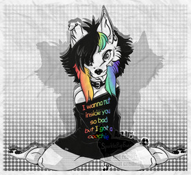 alternative_fashion anthro blep collar ear_piercing female floppy_ears hair hair_over_eye industrial_piercing inner_ear_fluff pawpads piercing pointy_ears prick_ears rainbow scene_(fashion) scene_haircut solo sparklefur tongue tongue_out tuft sparklepupfaeri faeri_(sparklepupfaeri) alaskan_husky border_collie canid canine canis collie domestic_dog herding_dog husky mammal mixed_breed nordic_sled_dog pastoral_dog sheepdog spitz absurd_res halftone hi_res screentone