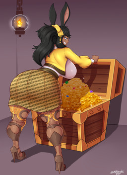 bent_over big_breasts big_butt bottomwear breasts butt clothing exposure_variation female fire footwear high_heels huge_butt lamp lantern rear_view shoes skirt solo three-quarter_view treasure treasure_chest mehdrawings final_fantasy final_fantasy_xiv square_enix animal_humanoid humanoid lagomorph lagomorph_humanoid leporid_humanoid mammal mammal_humanoid rabbit_humanoid viera absurd_res hi_res
