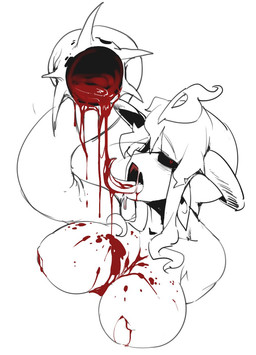 alternate_form big_breasts black_sclera blood blood_in_mouth bodily_fluids breasts drinking drinking_blood fangs female hair horn humanoid_pointy_ears living_tail long_tail long_tongue looking_at_viewer messy monster_girl_(genre) nipples not_furry open_mouth pointy_ears red_eyes simple_background solo tail tail_mouth teeth tongue tongue_out unusual_anatomy unusual_tail white_background doppel docu_(gb) demon humanoid vampire bust_portrait hi_res partially_colored portrait