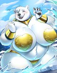 5_fingers anthro areola belly big_breasts black_areola black_nipples black_nose blue_eyes blush breasts cloud curvy_figure deep_navel female fingers front_view fur huge_breasts ice mostly_clothed navel nipples nude one_eye_closed open_mouth outside overweight overweight_anthro overweight_female partially_submerged pasties smile solo thick_neck thick_thighs voluptuous water white_body white_fur wide_hips wink ocaritna glacia_(ben300) bear mammal polar_bear ursine 2019 absurd_res digital_media_(artwork) hi_res