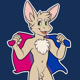 anthro balls bat_ears bisexual_pride_colors flag flag_(object) fur genitals green_eyes holding_object humanoid_genitalia humanoid_penis lgbt_pride looking_at_viewer male nude nude_anthro nude_male penis pride_color_flag pride_colors simple_background smile solo tan_body tan_fur tuft shiuk lgbt_pride_month turo_of_akesh bat desert_long-eared_bat mammal wingless_bat 1:1 digital_media_(artwork) hi_res