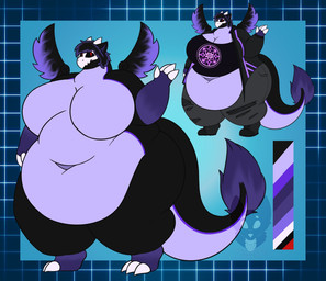 3_claws 3_toes 4_claws 4_fingers anthro back_wings belly belly_folds big_belly big_breasts biped black_body black_boots black_clothing black_footwear black_hair black_jacket black_sclera black_shirt black_t-shirt black_topwear black_wings bone boots bottomwear breasts claws clothed clothed_anthro clothed_female clothing color_swatch countershade_neck countershade_tail countershade_torso countershading deep_navel featureless_breasts feet female female_anthro finger_claws fingers footwear front_view hair highlights_(coloring) huge_belly huge_breasts jacket markings naturally_censored navel obese obese_anthro obese_female overweight overweight_anthro overweight_female pants purple_body purple_countershading purple_highlights purple_markings purple_wings red_eyes shirt shoes skull skull_head solo t-shirt tail thick_thighs toe_claws toes topwear torn_bottomwear torn_clothing torn_pants white_claws wings strawberrymilkdog mythology violet_(frenchiekrueger) dragon mythological_creature mythological_scalie scalie skull_dragon 2023 hi_res model_sheet busty_boy_(lore) male_(lore)