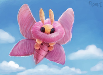 ambiguous_gender antennae_(anatomy) black_eyes candy cloud cotton_candy day dessert feral food insect_wings outside sky smile solo wings piper_thibodeau arthropod food_creature insect lepidopteran living_candy moth digital_media_(artwork) digital_painting_(artwork) painting_(artwork)