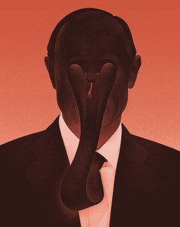 ambiguous_gender black_body clothing duo feral forked_tongue looking_at_viewer male political_cartoon politics red_background russian simple_background suit suit_and_tie tongue tongue_out strautniekas vladimir_putin human mammal reptile scalie snake viper hi_res