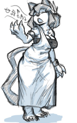 anthro breasts chest_tuft claws clothed clothing dress eyes_closed female greek_clothing greek_toga musical_note musical_symbol open_mouth singing solo symbol toe_claws toga tuft any-low-be gameoverse glitch_productions kit_bodega felid feline mammal 5:8 hi_res shaded sketch