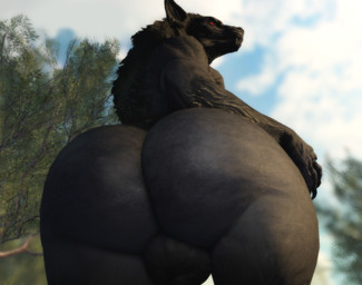 anthro backsack balls big_balls big_butt butt day fur genitals grey_body grey_fur huge_butt looking_back low-angle_view male nude outside plant red_eyes solo standing tree willie_piv bethesda_game_studios microsoft mythology skyrim the_elder_scrolls skyrim_werewolf canid canine mammal mythological_canine mythological_creature werecanid werecanine werecreature werewolf 3d_(artwork) digital_media_(artwork)