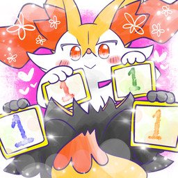 ambiguous_anthro ambiguous_gender anthro biped blush blush_stickers closed_smile convenient_censorship digitigrade dipstick_tail front_view heart_symbol looking_at_viewer lying markings mouth_closed number on_back simple_background smile snout solo tail tail_censorship tail_markings annyui0611 nintendo pokemon braixen canid generation_6_pokemon mammal pokemon_(species) 1:1 2024 digital_drawing_(artwork) digital_media_(artwork) full-length_portrait hi_res milestone_celebration portrait translated_description unavailable_at_source