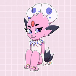 ambiguous_gender anthro chibi claws countershade_feet countershading digit_ring eyebrows feathers feet fur jewelry looking_at_viewer paws pink_body pink_fur purple_eyes ring simple_background sitting smile soles solo tail toe_ring toes angeldragonqueen nintendo pokemon fan_character kerolink generation_4_pokemon pokemon_(species) weavile 1:1 digital_media_(artwork) full-length_portrait hi_res portrait
