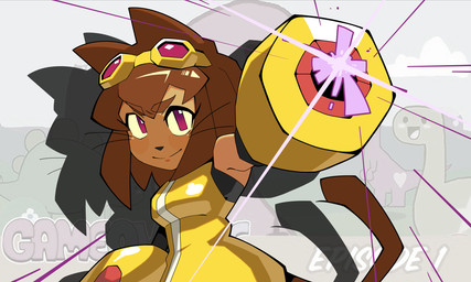 anthro arm_cannon bangs black_nose breasts brown_eyebrows brown_hair brown_tail closed_smile clothed clothed_anthro clothed_female clothing dress eyebrow_through_hair eyebrows eyelashes eyelashes_through_hair eyewear eyewear_on_head female female_anthro feral goggles goggles_on_head hair light long_tail looking_at_viewer medium_breasts medium_hair mouth_closed no_pupils pose red_eyes smile smiling_at_viewer solo straight_arm tail text translucent translucent_hair wall_(structure) whiskers yellow_clothing yellow_dress yellow_eyewear yellow_goggles yellow_sclera inkarat_mittongtare gameoverse glitch_productions kit_bodega domestic_cat felid feline felis mammal 2026 5:3 colored digital_drawing_(artwork) digital_media_(artwork) english_description english_text half-length_portrait hi_res lighting portrait shaded