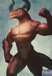 animal_genitalia anthro claws flexing flexing_bicep genital_slit genitals horn male muscular muscular_anthro muscular_male nude pupils simple_background slit_pupils solo spikes standing teeth drakawa hi-rez_studios paladins_(game) drogoz_(paladins) scalie