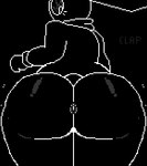 anthro anus ass_clapping big_butt black_background black_body blinking bodily_fluids bottomless bottomless_anthro bottomless_female bouncing_butt butt butt_focus clothed clothing female female_anthro glistening glistening_body glistening_butt looking_at_butt looking_at_own_butt looking_back looking_down nude outline rear_view scut_tail short_tail simple_background solo sweat sweater sweater_only tail text thick_thighs topwear topwear_only twerking white_anus eocvevo lewdyant vib-ribbon vibri lagomorph leporid mammal rabbit animated digital_media_(artwork) english_text greyscale hi_res monochrome pixel_(artwork) short_playtime