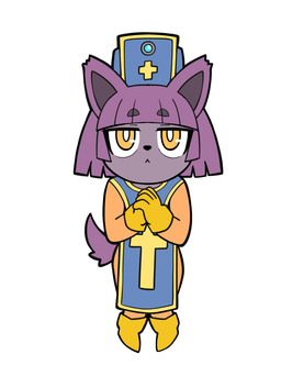 anthro chibi clothing cosplay fantasy female fur hat headgear headwear magic_user monk pose posing_for_picture purple_body purple_fur solo yellow_eyes fang_honebuchi_(artist) vtuber arumo_(mofumofumachine) felid feline mammal 2020 digital_media_(artwork) hi_res