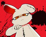 anthro dotted_line female looking_at_viewer looking_down looking_down_at_viewer red_background simple_background solo tuft boomgalaxy 2spot_studio bloody_bunny_(series) bloody_bunny lagomorph leporid mammal rabbit 2020 tagme