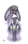 anthro biped bottomless breasts clothed clothing female grey_body inner_ear_fluff long_ears looking_at_viewer simple_background skimpy solo standing tuft under_boob white_background white_body yellow_eyes totem.v tysontan lagomorph leporid mammal rabbit