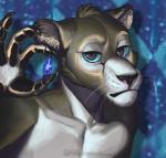 anthro fur looking_at_viewer male nude solo whiskers richarddeus felid lion mammal pantherine watermark