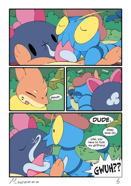 ambiguous_gender bow_ribbon clothing dialogue eyewear fellatio feral genitals glasses grass group hat headgear headwear male male/ambiguous oral penile penis plant rock sex shrub speech_bubble text trio muzzzzz nintendo pokemon pokemon_mystery_dungeon spike_chunsoft buizel clauncher generation_4_pokemon generation_6_pokemon generation_7_pokemon pokemon_(species) pyukumuku 2026 absurd_res comic digital_media_(artwork) english_text hi_res female_(lore)