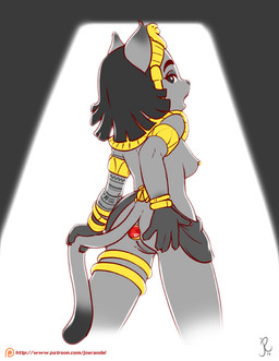 anal anal_penetration anthro arm_tattoo bangle black_hair bottomwear breasts butt buttplug buttplug_in_ass buttplug_insertion clothed clothing clothing_lift egyptian egyptian_clothing egyptian_headdress female fur gem genitals grey_body grey_fur hair hand_on_butt holding_tail jewel_buttplug jewelry looking_back mostly_nude nipple_piercing nipples no_underwear object_in_ass penetration piercing plug_(sex_toy) plug_insertion presenting presenting_buttplug presenting_hindquarters presenting_vulva rear_view sex_toy sex_toy_in_ass sex_toy_insertion skirt skirt_lift solo standing tail tail_aside tattoo topless upskirt vulva joe_randel domestic_cat felid feline felis mammal 2017 portrait three-quarter_portrait