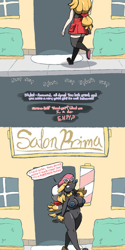 anthro areola before_and_after beret big_breasts black_areola black_body black_nipples black_skin blonde_hair blue_eyes breast_expansion breasts clothing dialogue expansion female forced forced_transformation frown fur glistening glistening_body glistening_skin grey_body hair hair_salon hat headgear headwear human_to_anthro legwear navel nipples nude nude_anthro nude_female offscreen_character outside pokemon_transformation salon solo species_transformation thigh_highs transformation wide_hips yellow_body yellow_fur chabble nintendo pokemon serena_(pokemon) canid canine canis domestic_dog furfrou generation_6_pokemon human mammal pokemon_(species) absurd_res hi_res