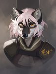 anthro black_nose clothed clothing eyebrows eyelashes hair looking_at_viewer male orange_eyes pink_hair solo orphen-sirius canid canine mammal bust_portrait digital_media_(artwork) digital_painting_(artwork) hi_res painting_(artwork) portrait shaded soft_shading