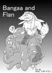 anthro bangaa bodily_fluids comic final_fantasy flan_(final_fantasy) goo-connected_lips goo_creature greyscale group hi_res lizardman_(artist) male monochrome monster sitting slime square_enix sweat tail translucent