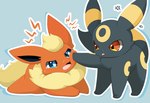 ambiguous_gender blue_eyes bodily_fluids bullying duo emanata feral markings red_eyes tears tongue tongue_out hirochanu nintendo pokemon eeveelution flareon generation_1_pokemon generation_2_pokemon pokemon_(species) umbreon hi_res tagme