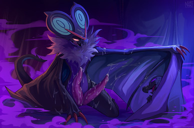 2_penises 3_fingers ambiguous_anthro ambiguous_gender animal_genitalia animal_penis anthro big_ears big_penis biped black_body black_eyes black_tail black_wings bodily_fluids claw_fingers claws cum cum_covered cum_drip cum_on_chest cum_on_face cum_on_leg cum_on_own_chest cum_on_own_face cum_on_own_leg cum_on_own_penis cum_on_own_wings cum_on_penis cum_on_self cum_on_wings dripping duo erection fingers genital_fluids genitals half-closed_eyes hemipenes kneeling licking licking_lips licking_own_lips looking_at_viewer male male/ambiguous male_anthro membrane_(anatomy) membranous_wings messy multi_genitalia multi_penis multicolored_body narrowed_eyes neck_tuft nude nude_anthro nude_male open_mouth penis pheromones purple_body purple_eyes purple_penis purple_sclera purple_wings red_claws tail tapering_penis tapering_tail teeth text tongue tongue_out tuft wings yellow_sclera nurinaki nintendo pokemon generation_6_pokemon generation_7_pokemon noivern pokemon_(species) salandit scalie 2026 artist_name digital_media_(artwork) digital_painting_(artwork) painting_(artwork) url