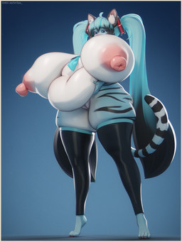 accessory alternate_species anthro areola belly big_belly big_breasts big_nipples blue_body blue_eyes blue_hair border breasts clothing erect_nipples female fur furrification genitals groping_belly hair huge_belly huge_breasts huge_nipples hyper hyper_breasts legwear lifting_belly long_hair looking_down necktie nipples nude overweight overweight_anthro overweight_female sagging_breasts self_grope shy simple_background solo squish stripes tail thick_thighs thigh_highs thigh_squish vulva white_body white_border wide_hips orilas vocaloid yamaha_corporation hatsune_miku felid mammal pantherine tiger 2026 3:4 3d_(artwork) absurd_res blender_(artwork) digital_media_(artwork) hi_res