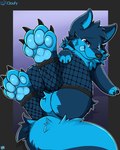 balls butt claws clothing feet feral fishnet_clothing fishnet_legwear fur genitals legwear looking_at_viewer male nude pawpads paws simple_background smile solo tail toes tongue cloufy canid canine canis mammal wolf 4:5 absurd_res digital_media_(artwork) hi_res