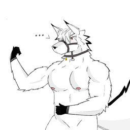 anthro blush flexing male male/male solo zefurro mihoyo zenless_zone_zero von_lycaon hi_res
