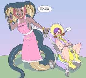 apode apron apron_only bib bonnet clothing diaper electronics female gag headgear headwear legless pacifier pacifier_gag phone serpentine snake_hood split_form stroller text wishberri draconcopode human lamia mammal reptile scalie snake absurd_res english_text hi_res