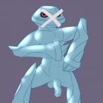1:1 alternate_species balls claws flaccid foreskin generation_3_pokemon genitals hi_res humanoid humanoid_genitalia humanoid_penis humanoidized looking_at_viewer male metagross metal metallic_body nintendo not_furry nude partially_retracted_foreskin penis pinup pokemon pokemon_(species) pose posexe red_eyes simple_background solo standing
