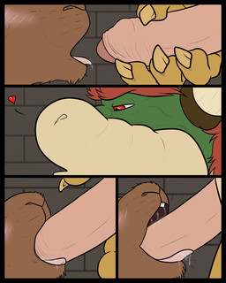 anthro anthro_on_anthro black_border blush bodily_fluids border brown_body brown_fur claws drooling duo erection fellatio foreskin fur genitals green_body hair heart_symbol horn humanoid_genitalia humanoid_penis male male/male male_anthro male_on_anthro male_penetrated male_penetrating male_penetrating_anthro male_penetrating_male nude open_mouth oral oral_penetration partially_retracted_foreskin penetration penile penis pink_genitals pink_penis pink_tongue red_eyes red_hair saliva scales sex tongue tongue_out white_horn yellow_body yellow_scales alexgoneloco mario_bros nintendo bowser plaguerat_(character) koopa mammal reptile scalie 2012 4:5 comic digital_media_(artwork)