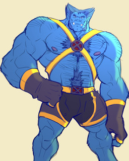 anthro blue_body blue_eyes body_hair clothing facial_hair fingerless_gloves flexing gloves handwear happy_trail harness looking_at_viewer male muscular muscular_anthro muscular_male simple_background trunks_briefs white_background rickleone marvel x-men beast_(marvel) hank_mccoy hi_res