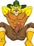 anthro blue_eyes fur genitals humanoid_genitalia humanoid_penis male muscular muscular_anthro muscular_male penis solo yellow_body yellow_fur harumino montana_jones montana_jones_(character) felid mammal 3:4 censored mosaic_censorship