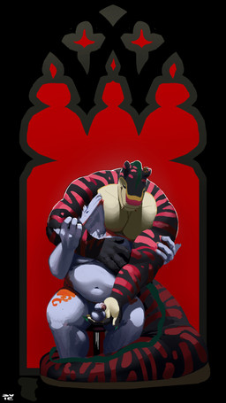 anthro balls belly big_tail chin_piercing duo ear_piercing eyes_closed facial_piercing from_behind_position genitals holding_penis hug larger_male looking_down male male/male muscular muscular_male navel nose_piercing pecs penis piercing raised_head septum_piercing sex sitting size_difference small_penis smaller_male smile standing stripes tail aviesergal avie aquatic eel fish sergal 9:16 hi_res nonbinary_(lore)