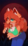 anthro big_breasts blood_moon breasts clothing fangs female fur grass green_eyes hair long_hair night orange_body orange_fur paws plant solo teeth dipfanken terraria zoologist_(terraria) canid canine fox mammal hi_res