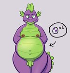 anthro balls belly belly_expansion big_belly colored demyxanthony_artist digital_drawing_(artwork) digital_media_(artwork) dragon egg expansion flaccid foreskin friendship_is_magic front_view genitals green_belly hasbro hi_res humanoid_genitalia humanoid_penis male my_little_pony mythological_creature mythological_scalie mythology navel nipples nude penis pregnant pregnant_male purple_body scalie simple_background small_penis solo spike_(mlp) thick_thighs unretracted_foreskin wide_hips