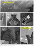 2017 3:4 anthro bear bed comic devon_(misterstallion) dialogue english_text furniture greyscale group hi_res inside male mammal misterstallion monochrome nude paper patreon patreon_logo sleeping solo sound_effects spot_color text url