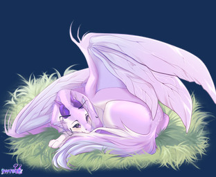 2_horns curled_up feral fingers fur grass head_horn horn looking_at_viewer lying outside pink_body pink_fur plant purple_body purple_eyes purple_fur quadruped resting signa simple_background solo tail wings shyryp mythology dragon flower_dragon mammal mythological_creature mythological_scalie scalie alpha_channel digital_media_(artwork) hi_res