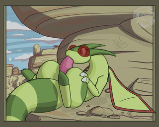 antennae_(anatomy) autofellatio big_penis border brown_border claws cliff cloud detailed_background feral genitals lying male markings masturbation on_back oral oral_masturbation outside penile penile_masturbation penis plant ring_(marking) rock solo striped_markings striped_tail stripes tail tail_markings tail_motion tail_sway tapering_penis wings dumderg nintendo pokemon flygon generation_3_pokemon pokemon_(species) 2025 2d_animation 5:4 animated digital_media_(artwork) frame_by_frame hi_res loop shaded signature simple_shading watermark