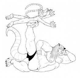 anthro belly big_belly duo eyes_closed feet male male/male moobs navel nipples obese obese_male overweight overweight_male simple_background stretching ishugma american_opossum mammal marsupial 2026 hi_res monochrome