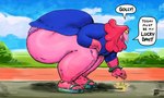 anthro bent_over big_butt big_legs bracelet butt clothing coin comic_panel curvy_figure dress feet female footwear hair jewelry nails obese obese_female overweight overweight_female panties pink_body pink_hair sandals shoes side_view solo speech_bubble text thick_calves thick_thighs toony underwear dyna_soar petunia_(dyna_soar) animal_humanoid avian avian_humanoid bird bird_humanoid humanoid digital_media_(artwork) english_text hi_res