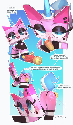 ahegao anal anal_penetration anus ass_up black_blush black_eyeshadow blue_bottomwear blue_clothing blue_eyes blue_pants blue_tail blush blush_stickers bottomwear clothed clothing duo ear_piercing eyebrows eyelashes eyeshadow feral fur genitals glistening glistening_eyes heart_eyes heart_symbol horn licking long_horn long_tail looking_pleasured makeup open_mouth open_smile oral pants penetration penile penis penis_lick piercing pink_body pink_ears pink_fur pink_nose pink_penis quadruped red_clothing red_shirt red_topwear sex shirt smile speech_bubble tail text thick_eyelashes tongue tongue_out topwear unusual_anatomy unusual_genitalia unusual_penis x_anus yellow_body yellow_skin kirbugo cartoon_network lego mythology the_lego_movie unikitty! unikitty domestic_cat equid equine felid feline felis hybrid lego_minifigure mammal mythological_creature mythological_equine unicorn 2025 absurd_res digital_media_(artwork) english_text hi_res multiple_scenes shaded soft_shading