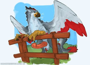 animal_genitalia animal_penis balls beak claws equine_genitalia equine_penis erection fence feral genitals grey_body horn male penis solo tail wings redishdragie mythology zael_(remus_clyde) avian gryphon mythological_avian mythological_creature hi_res