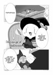 alternate_version_at_source anthro blush canid canine clothing comic costume dialogue disney duo english_text fox fur halloween halloween_costume hard_translated hat headgear headwear hi_res holidays judy_hopps lagomorph leporid mammal monochrome nick_wilde open_mouth open_smile rabbit red_fox rikuo_(artist) smile speech_bubble text third-party_edit translated true_fox vertical_bar_eyes witch_hat zootopia