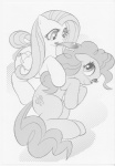 2012 absurd_res aoi_takayuki blush brush cutie_mark duo earth_pony equid equine feathered_wings feathers female feral fluttershy_(mlp) friendship_is_magic hair hasbro hi_res horse long_hair lying mammal monochrome mouth_hold my_little_pony mythological_creature mythological_equine mythology on_side pegasus pinkie_pie_(mlp) pony quadruped tail wings